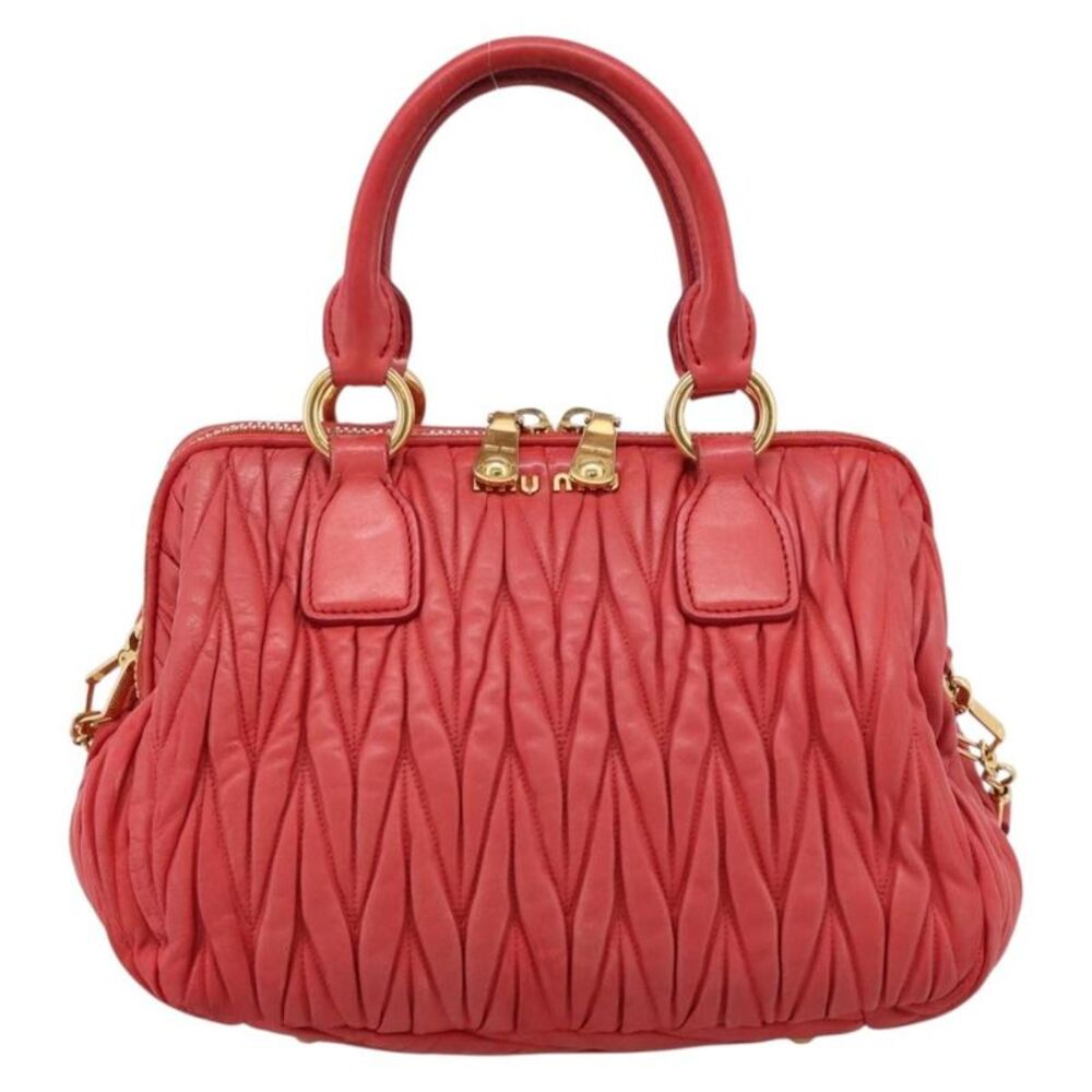 Miu Miu Madras Bowler Matelasse Leather Red Leather Handbag